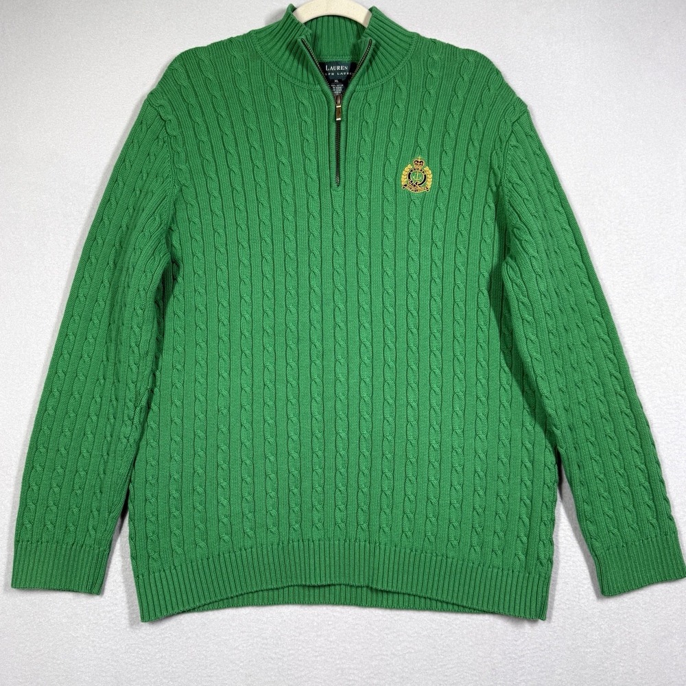 Lauren Ralph Lauren Sweater Womens XL Cable Knit 1/4 Zip Crown Crest Pullover